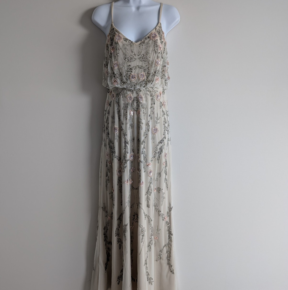 Adrianna Papell Maxi Dress Womens 2 Beaded Gown Floral Cottage Garden Fairy Y2K